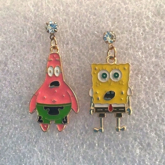 NEW❤️Handcrafted❤️Patrick & Spongebob Enamel Earrings - Picture 2 of 3